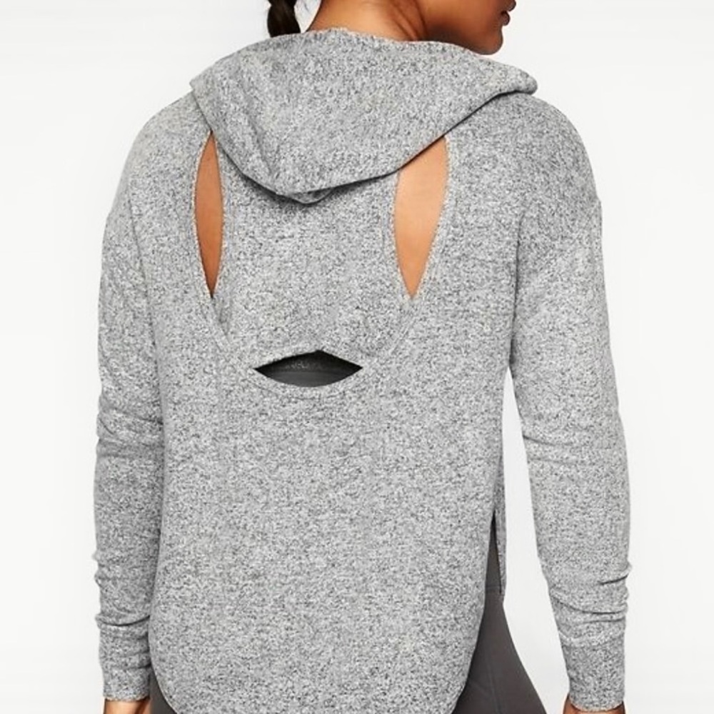 Athleta Lombard Cutout Gray Racerback Long Sleeve Hoodie Top Athleisure Women XS